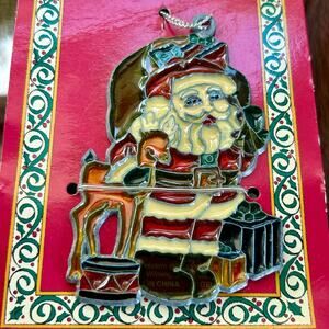 Vintage Tannenbaum Treasures Santa w Bag Glass Christmas Ornament 4.5"